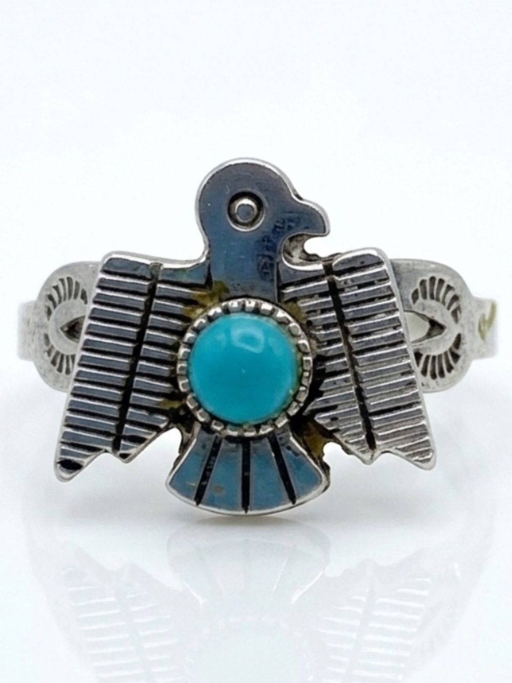 Vintage Bell Trading Post Sterling Silver Turquoise Thunderbird Ring Size 7